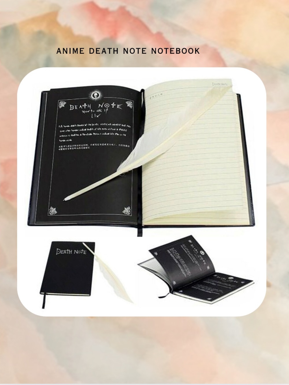 🎉Anime Death Note Black Journal with White Feather Pen